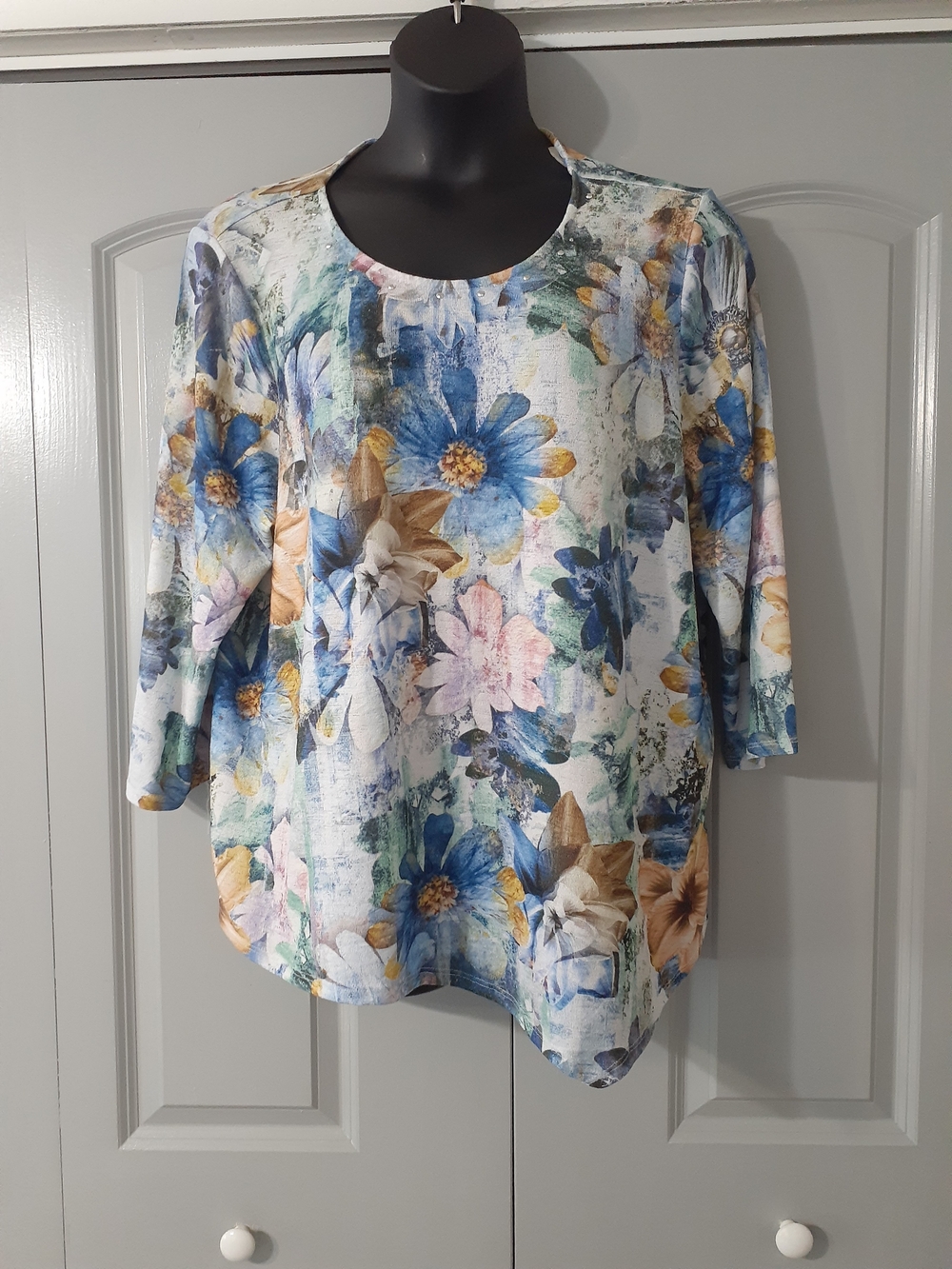 Alfred Dunner Blue Multi Floral Scoop Neck Tunic